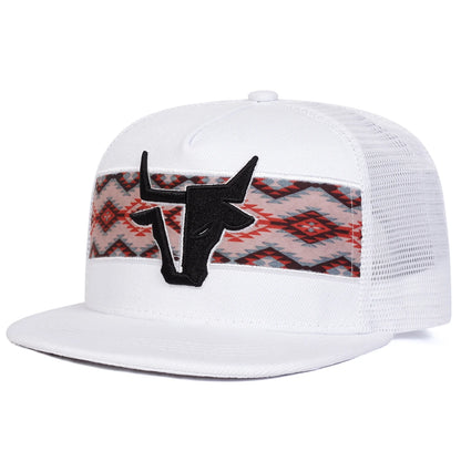 Unisex Personalized Bull Head Embroidery Hip-Hop Net Hats Spring Summer Outdoor Adjustable Casual