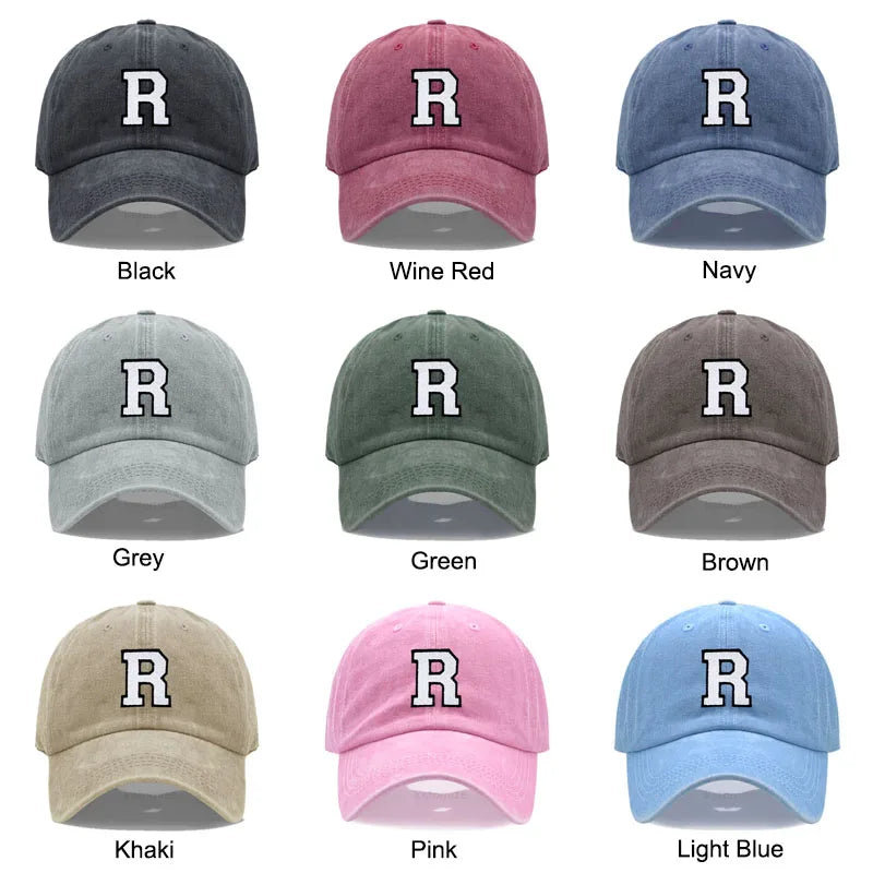 Initial Letter A-Z Embroidery Baseball Cap Men Womne Washed Cotton Dad Hats Team Sport Visors