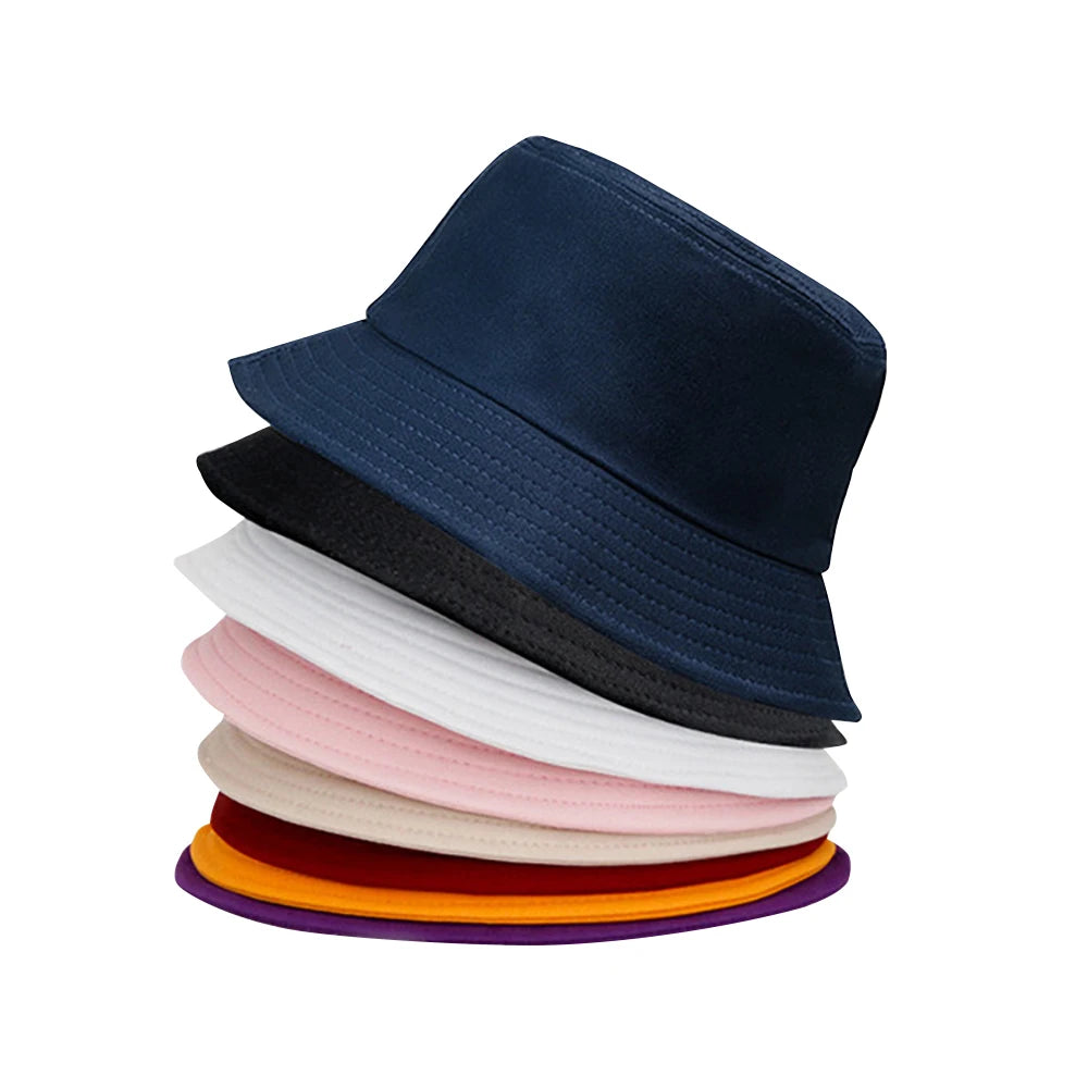 100 Cotton Solid Color Bucket Hat Summer Sun Protection Breathable Round Crown