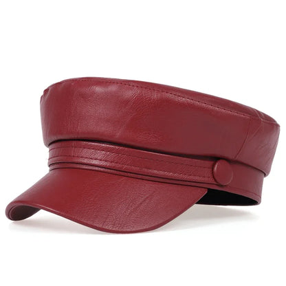 Pu Leathe Solid Color Army Caps Spring Autumn Outdoor Casual Adult Sun Hats Hip Hop Hat Sunscreen