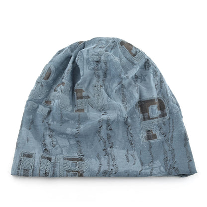 Vintage Distressed Tie-dye Beanie Women Foam 3D Letter Printing Hats Men Spring Fall Skullies Beanies Winter Warm Fleece-lined
