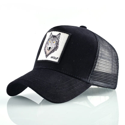 Unisex Black Baseball Cap With Animals Embroidery Patch For Men Women Fashion Snapback Hip Hop Trucker Hat Adjustable Breathable