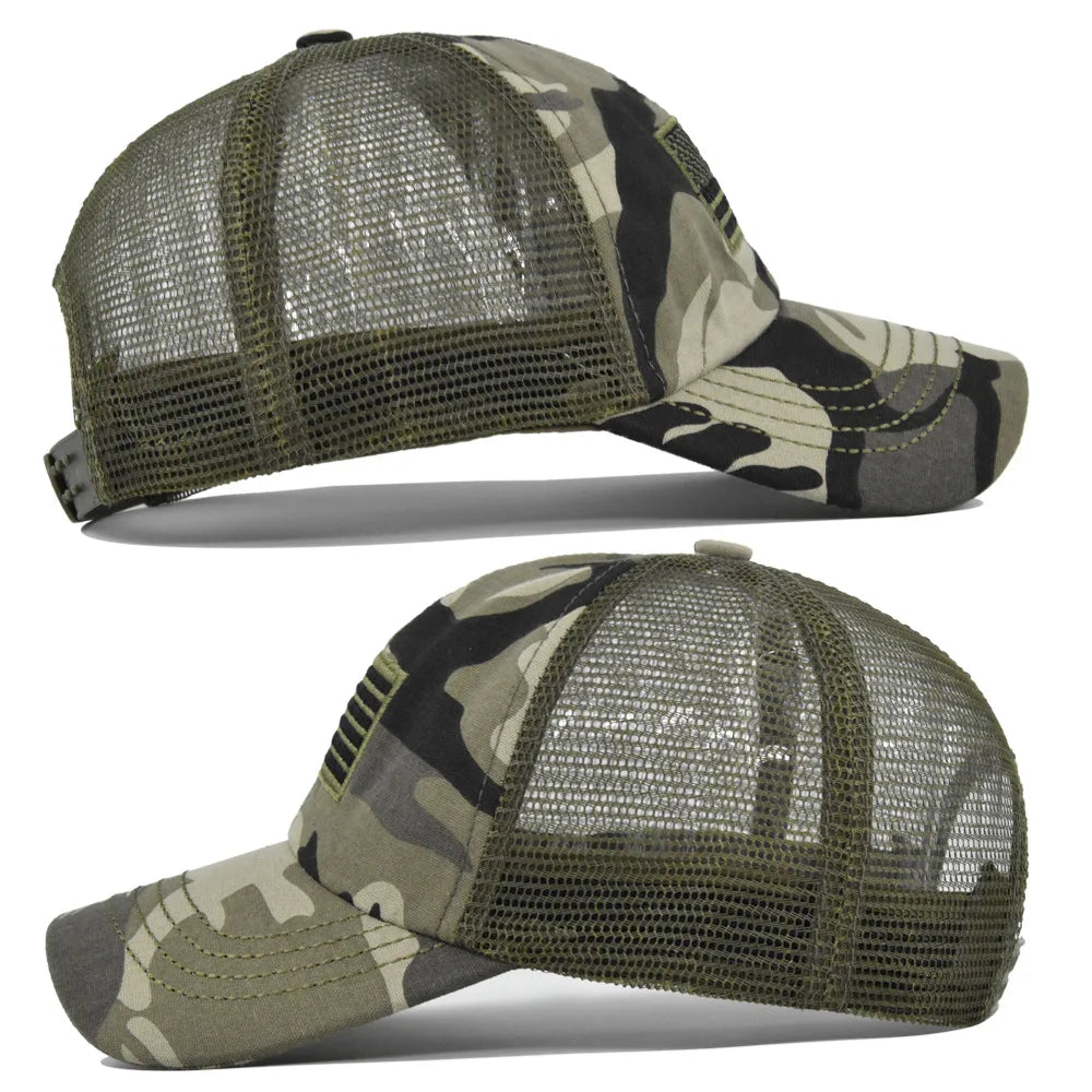 Unisex Camouflage Tactics Cap Embroidered Patch Draw Baseball Male Female Trucker Hat Mesh