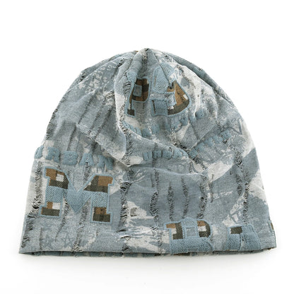 Vintage Distressed Tie-dye Beanie Women Foam 3D Letter Printing Hats Men Spring Fall Skullies Beanies Winter Warm Fleece-lined
