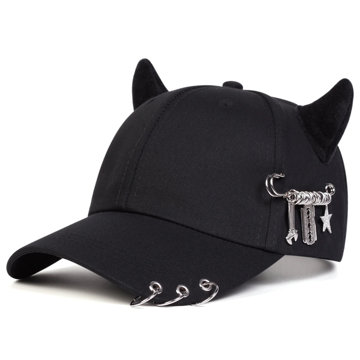 Unisex Lron Ring Cow Horn Personality Baseball Caps Spring Autumn Outdoor Adjustable Casual Hats