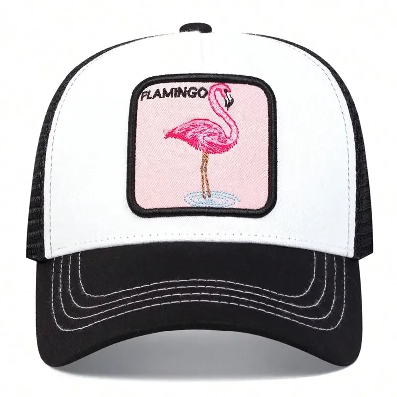 Unisex Flamingo Patch Embroidery Baseball Net Caps Spring Summer Outdoor Adjustable Casual Hats Hip