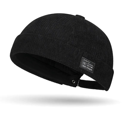 Autumn and winter corduroy brimless casual hat, personalized yuppie hat, men's and women's striped velvet melon skin hat