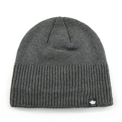 Men's Winter Warm Knitted Beanie Hat With Maple Leaf Logo Double Layer Thick Skullies Cap Velvet Lined Bonnet For Cold Weather
