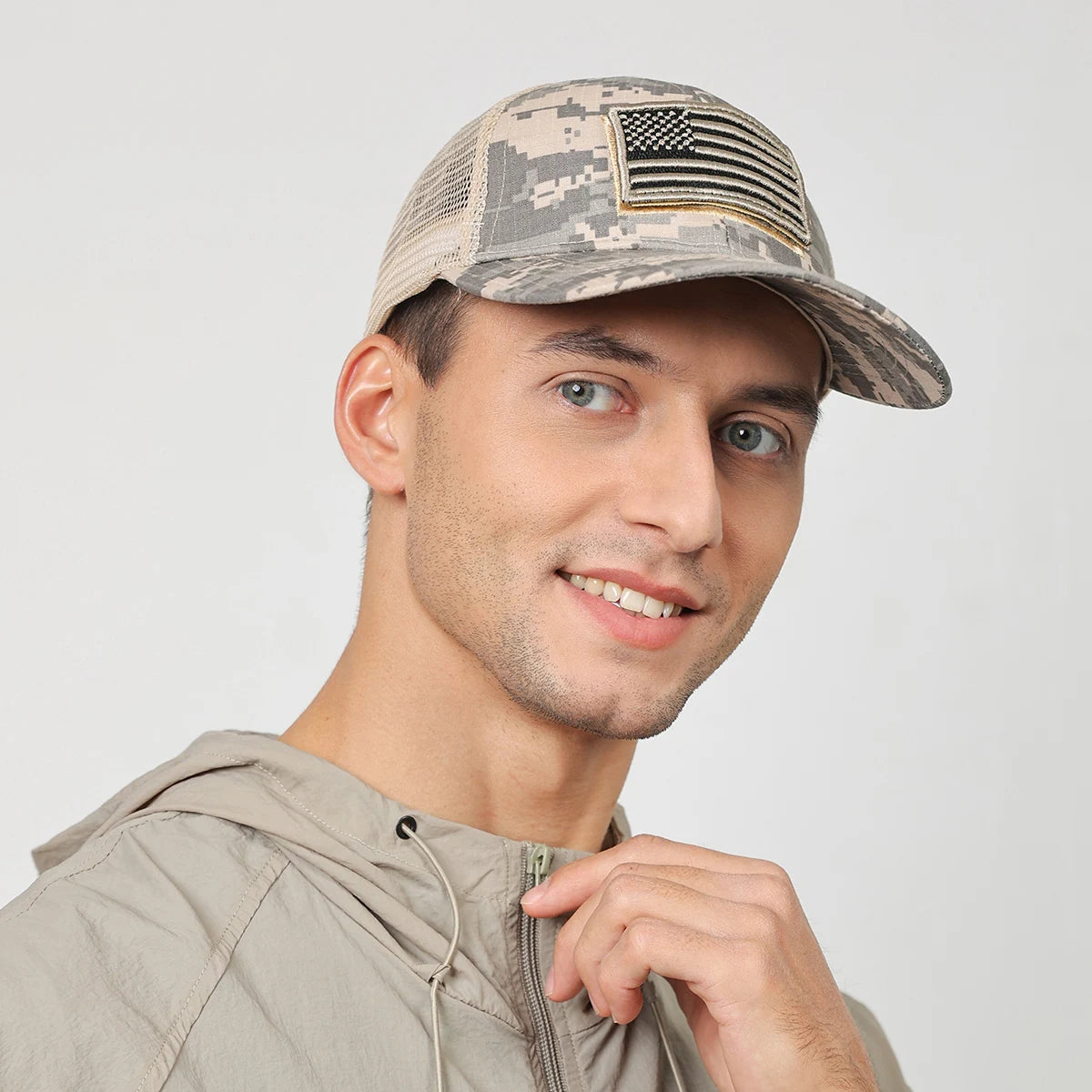 American Logo Personality Sticker Embroidered Women's Baseball Cap Mesh Hat Men's Outdoor Velcro Cap