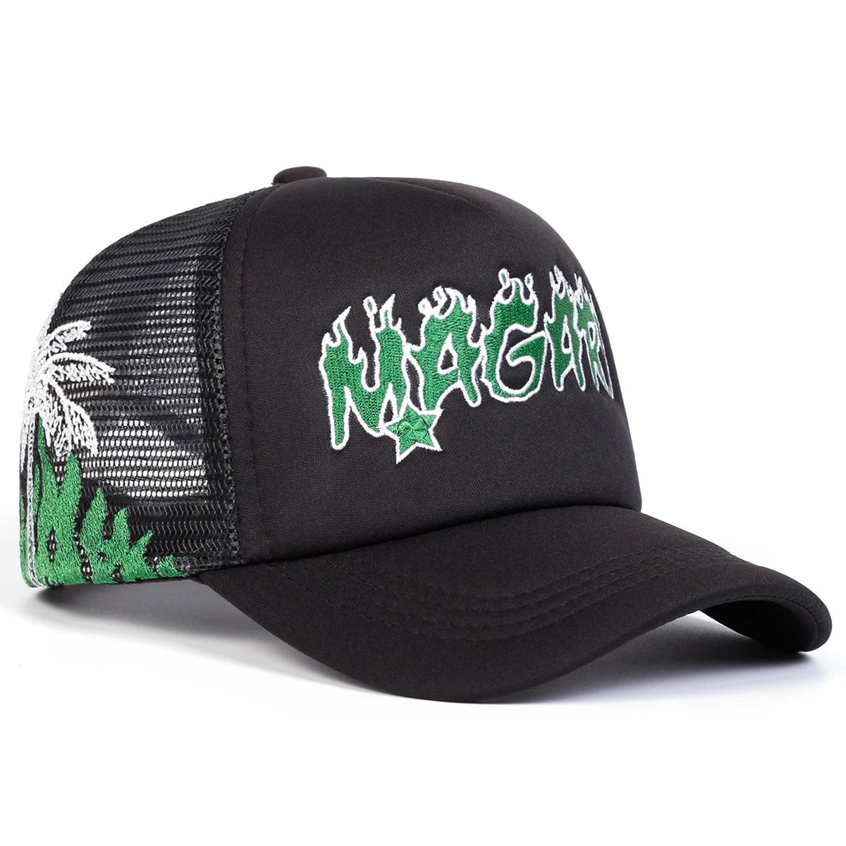 Unisex Magari Flame Embroidery Baseball Net Caps Spring Summer Outdoor Adjustable Casual Hats