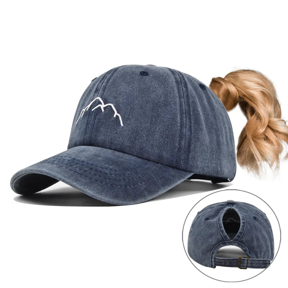 2025 New Hot Women Ponytail Hat European American Embroidered Adjustable Baseball Cap Sport Outdoor Sun Protection Snapback Hat
