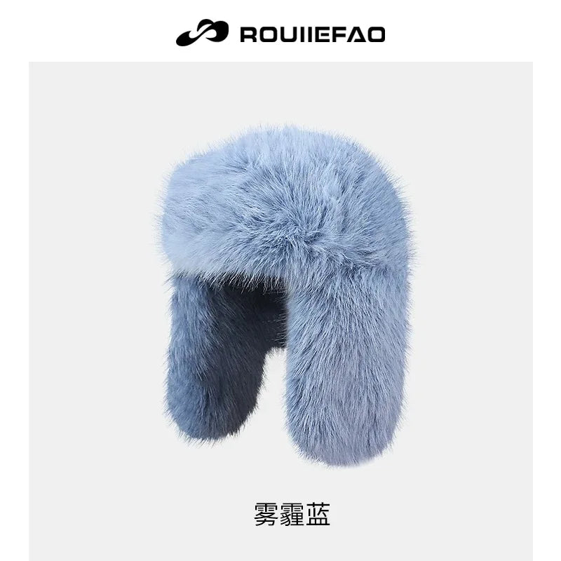 Fluffy Imitation Mink Fur Bomber Hats Men's Autumn and Winter Korean Version Plush Pilot Hat Female Ins Blogger Cycling Cold Hat