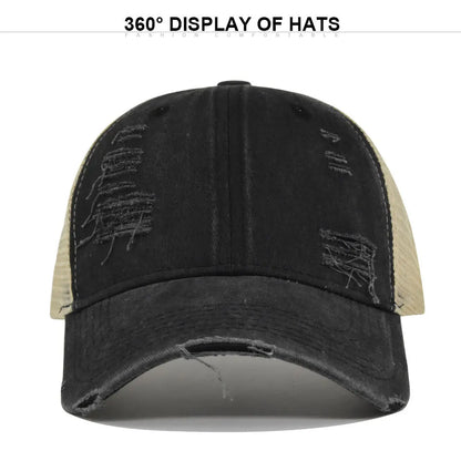 Summer Mesh Hole Baseball Cap Unisex Adjustable Washed Cotton Retro Casual Outdoor Sports Sun Hat