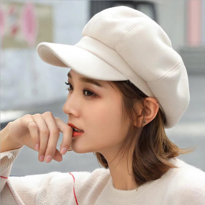 Autumn Winter Hats Women Solid Plain Octagonal Newsboy Cap Men Ladies Casual Wool Hat Beret Painter