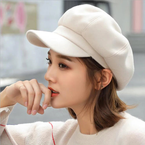 Autumn Winter Hats Women Solid Plain Octagonal Newsboy Cap Men Ladies Casual Wool Hat Beret Painter