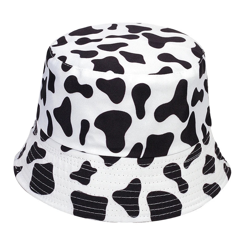 Unisex Cow Print Double-side Personality Bucket Hats Fishermen Caps Outdoor Casual Cap Sunscreen Hat