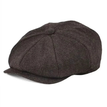 Vintage Wool Tweed Navy Blue Herringbone Newsboy Cap Unisex 8-Quarter Panelstyle Flat Caps Women