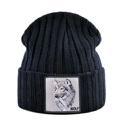 Men's Beanie With Wolf Patch Autumn Knitted Skullies Caps Women Winter Soft Knit Bonnet Beanies Fashion Hip Hop Gorras Hats
