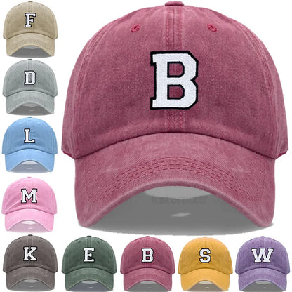 Initial Letter A-Z Embroidery Baseball Cap Men Womne Washed Cotton Dad Hats Team Sport Visors