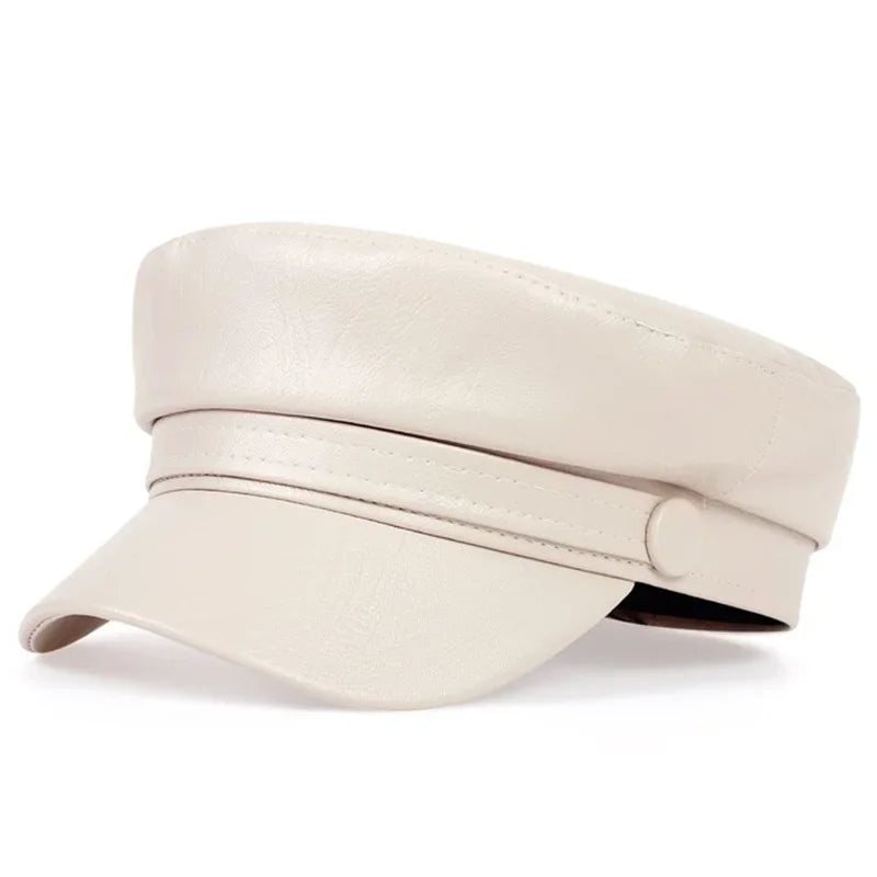 Pu Leathe Solid Color Army Caps Spring Autumn Outdoor Casual Adult Sun Hats Hip Hop Hat Sunscreen