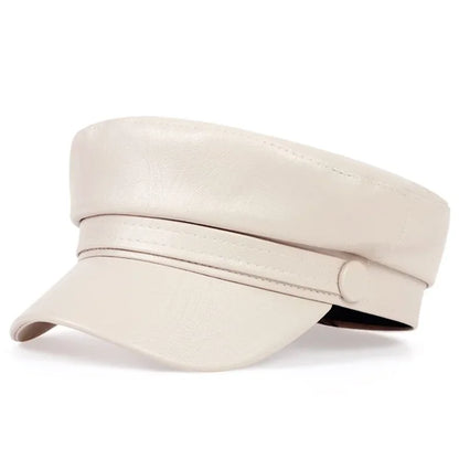 Pu Leathe Solid Color Army Caps Spring Autumn Outdoor Casual Adult Sun Hats Hip Hop Hat Sunscreen