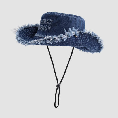 Summer Letter Tassel Denim Women Sun Hat Spring Hiking Protection Panama Beach Wide Side Bucket Men