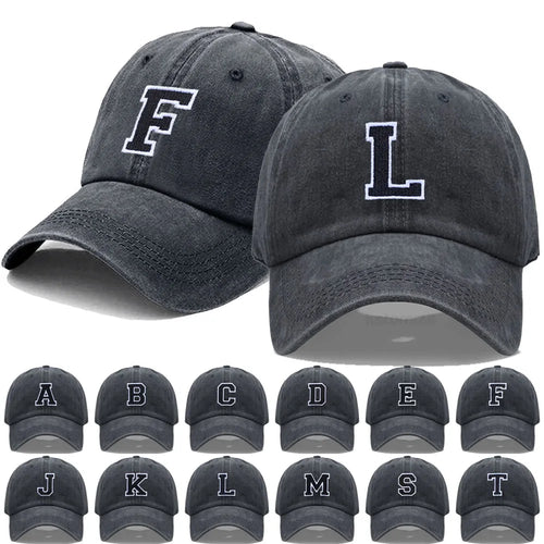 Initial Letter A-Z Embroider Baseball Cap Men Womne Washed Cotton Dad Hat Team Sport Visors Snapback
