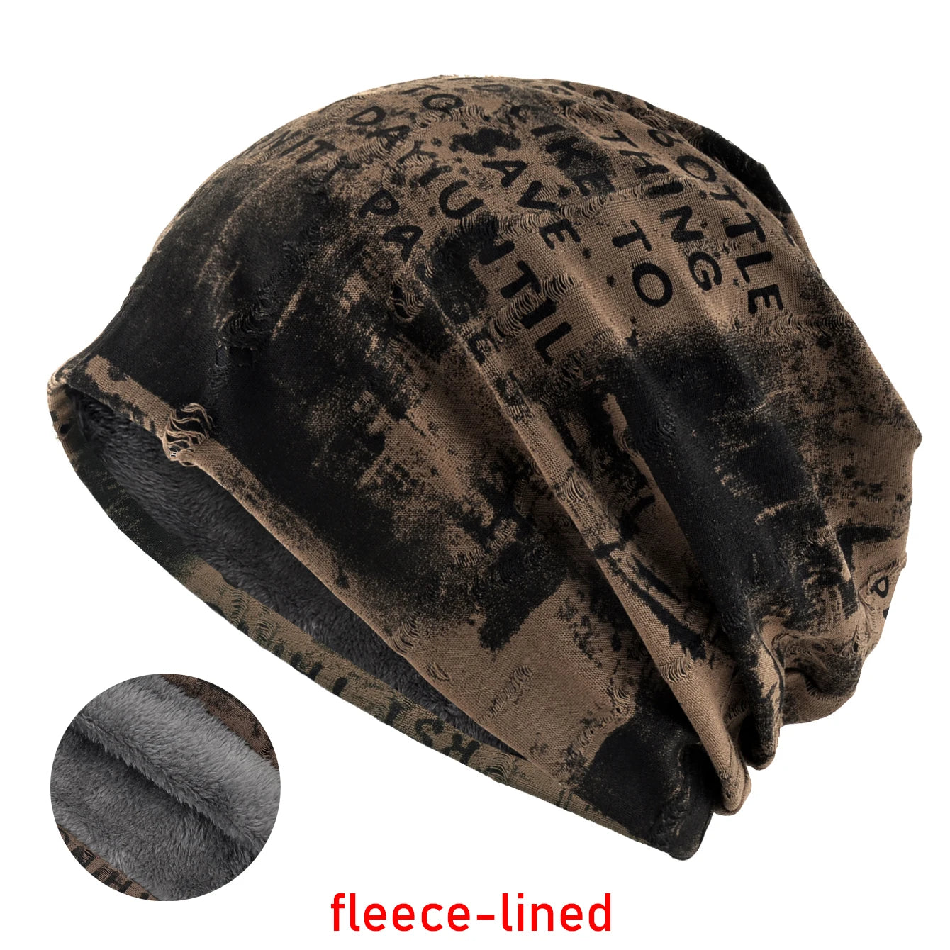 Letter Print Beanie Hat For Women Men Vintage Distressed Cracked Design Wasteland Style Warm Fleece-lined Skullis Beanie Winter