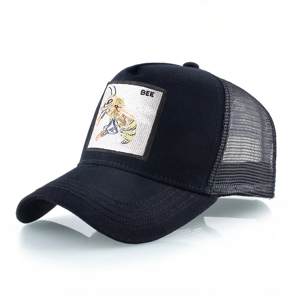 Fashion Unisex Baseball Cap With Embroidery With Bee Patch Men's Snapback Hip Hop Trucker Caps Women Adjustable Sun Visor Hat