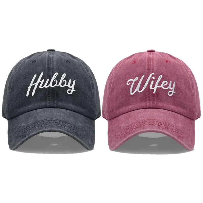 Embroidered Wifey Hubby Hat Soft Cotton Adjustable Couple Baseball Cap Men Women Wholesale