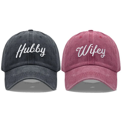 Embroidered Wifey Hubby Hat Soft Cotton Adjustable Couple Baseball Cap Men Women Wholesale