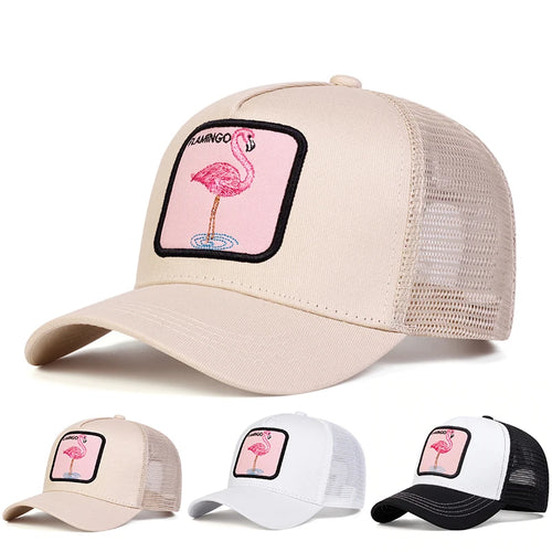 Unisex Flamingo Patch Embroidery Baseball Net Caps Spring Summer Outdoor Adjustable Casual Hats Hip