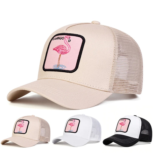 Unisex Flamingo Patch Embroidery Baseball Net Caps Spring Summer Outdoor Adjustable Casual Hats Hip