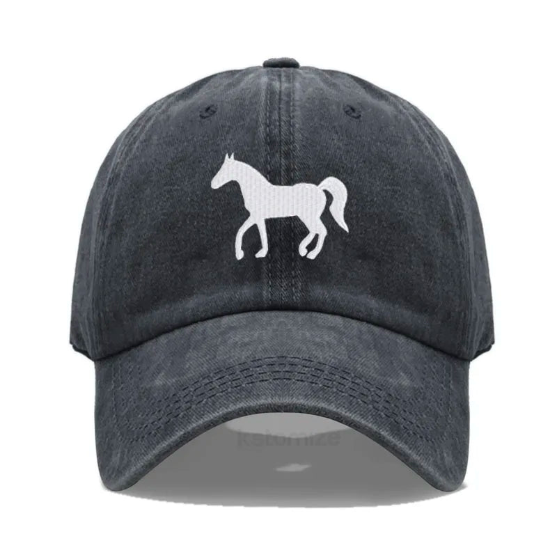 Horse Embroidered Baseball Cap Women Men Adjustable Washed Cotton Dad Hat Unisex Classic Golf Caps