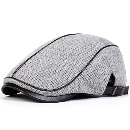 Men Autumn Winter Warm Knitting Newsboy Caps British Painters Hats Side Buckle Adjustable Flat Cap