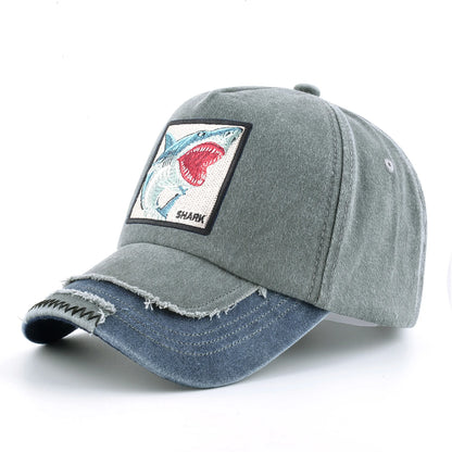 Vintage Denim Baseball Cap With Embroidery Shark Patch Men Snapback Hip Hop Dad Hats Women Four Seasons Adjustable Visor Cap