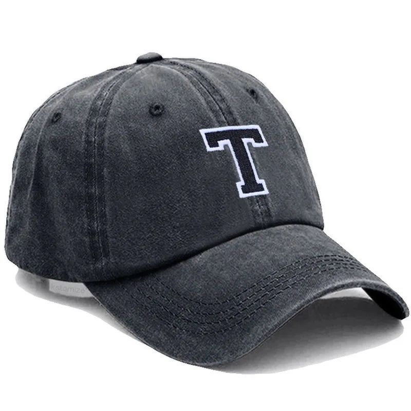 Bicolor Color Letter A-Z Embroidery Washed Cotton Baseball Cap Men Women Unisex Dad Hat Sun Outdoor