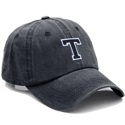 Bicolor Color Letter A-Z Embroidery Washed Cotton Baseball Cap Men Women Unisex Dad Hat Sun Outdoor