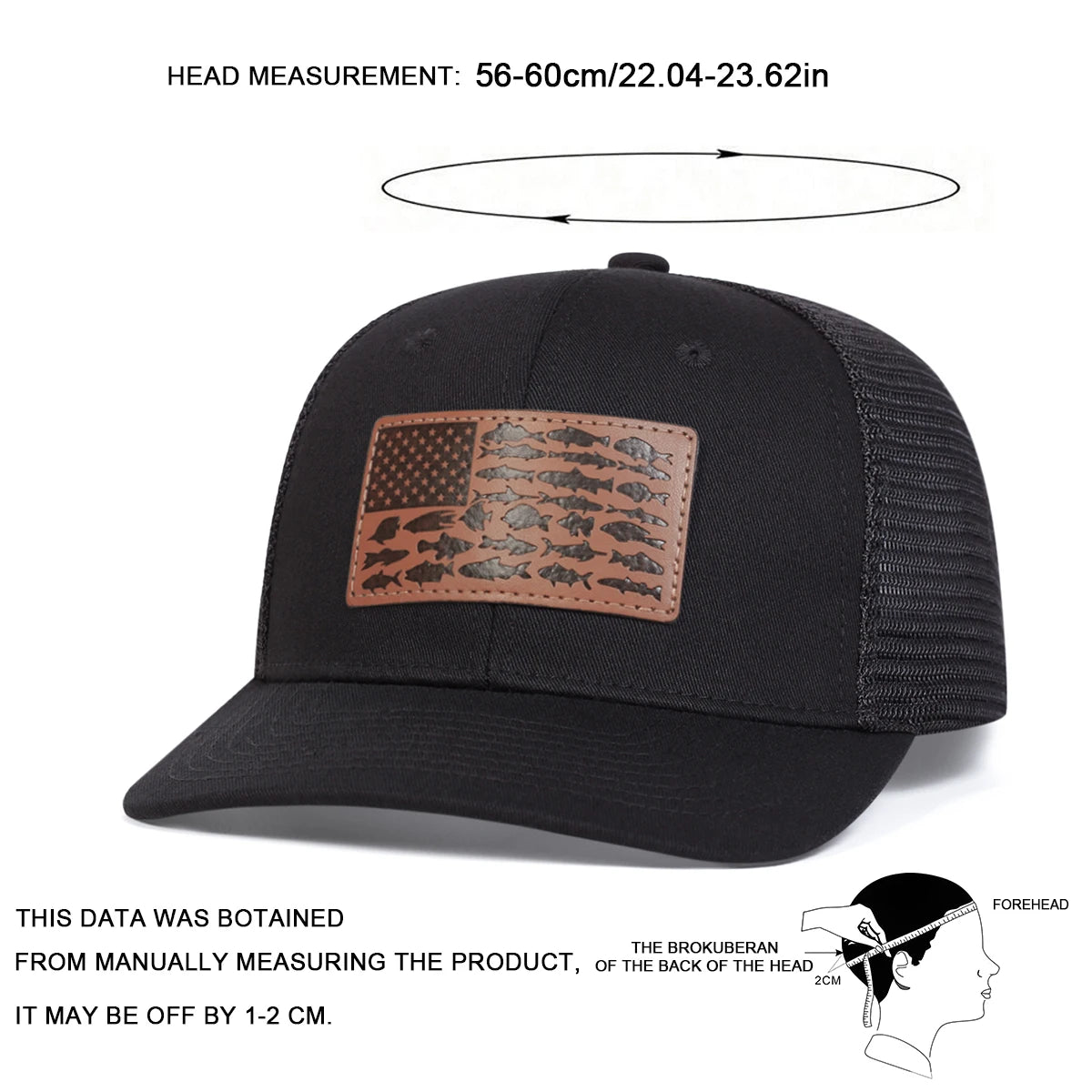 Unisex Brown Little Fish Flag Leather Label Baseball Net Caps Spring Summer Outdoor Adjustable