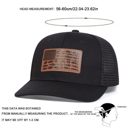 Unisex Brown Little Fish Flag Leather Label Baseball Net Caps Spring Summer Outdoor Adjustable