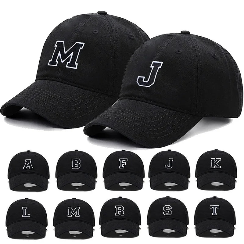 Initial Letter A-Z Embroider Baseball Cap Men Womne Soft Cotton Team Sport Visors Snapback Caps