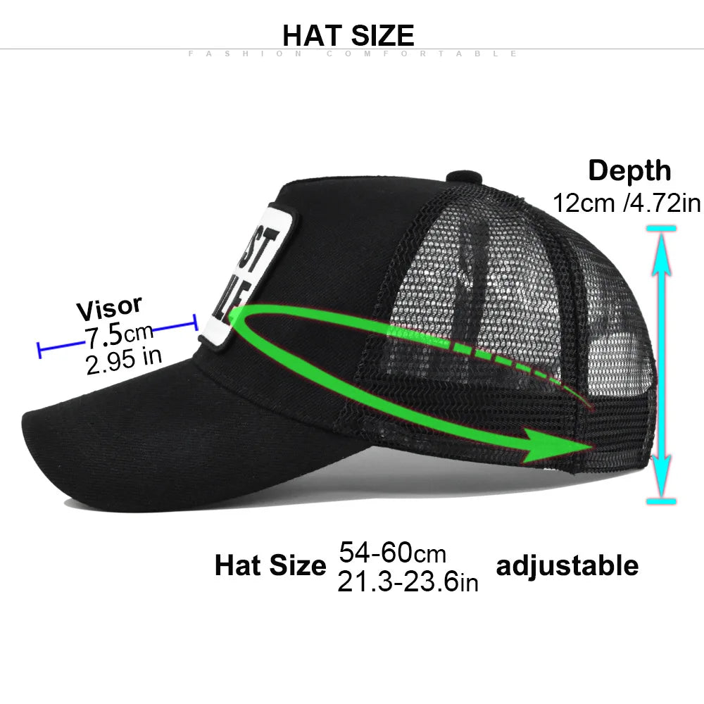 Letters Embroidered Mesh Baseball Cap Men Women Hip Hop Snapback Adjustable Outdoor Sports