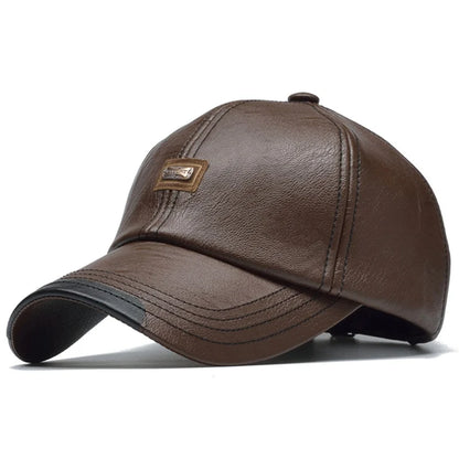 Men Leather Baseball Cap Hip Hop Casual Adjustable Winter Warm Hat Snapback Pu Trucker Caps Gorras