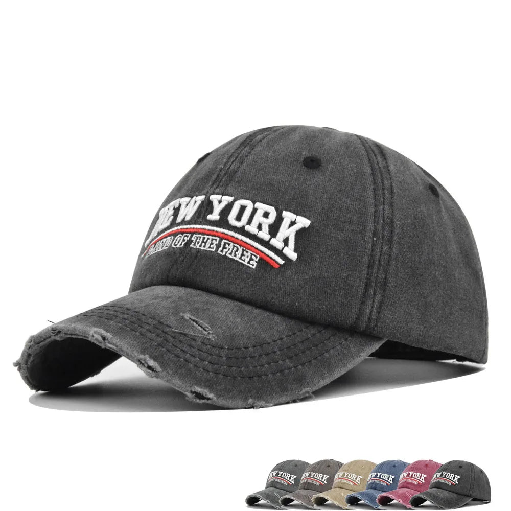 Retro Embroidered Letter Baseball Cap Unisex Adjustable Washed Cotton Hip Hop Snapback Outdoor
