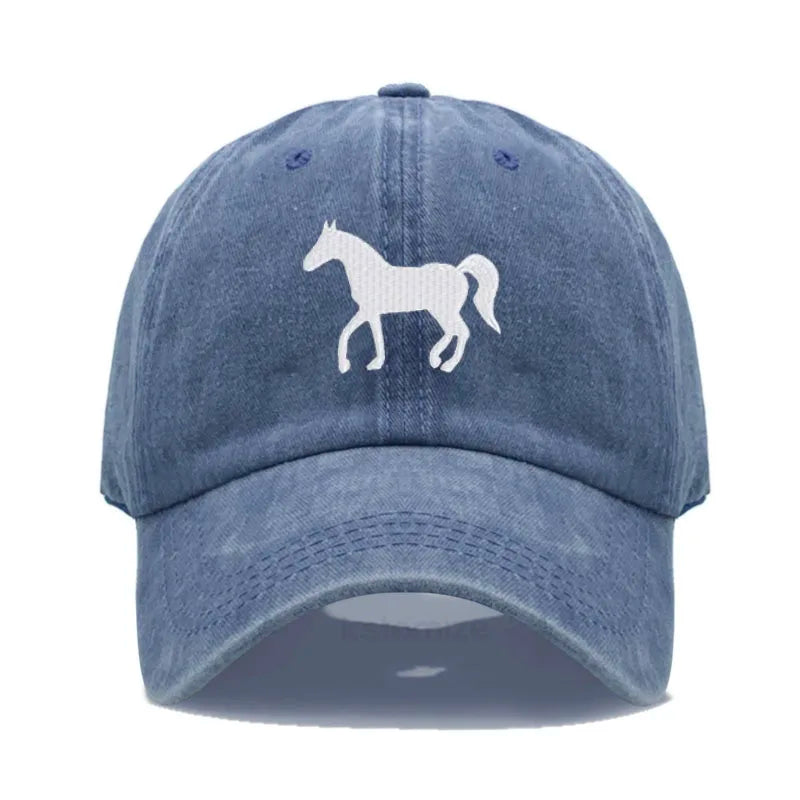 Horse Embroidered Baseball Cap Women Men Adjustable Washed Cotton Dad Hat Unisex Classic Golf Caps