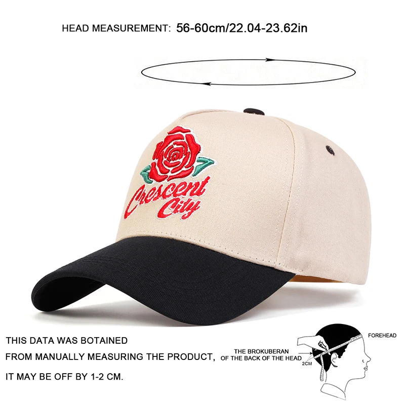 Unisex Rose Letter Embroidery Baseball Caps Spring Autumn Outdoor Adjustable Casual Hats Sunscreen