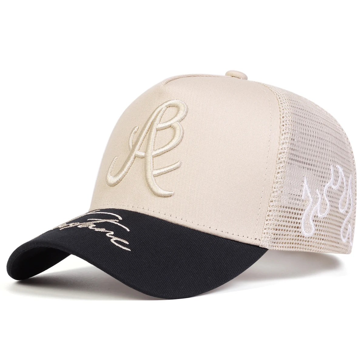 Unisex Personality Letter Embroidery Side Flame Baseball Net Caps Spring Summer Outdoor Adjustable