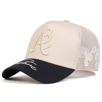 Unisex Personality Letter Embroidery Side Flame Baseball Net Caps Spring Summer Outdoor Adjustable