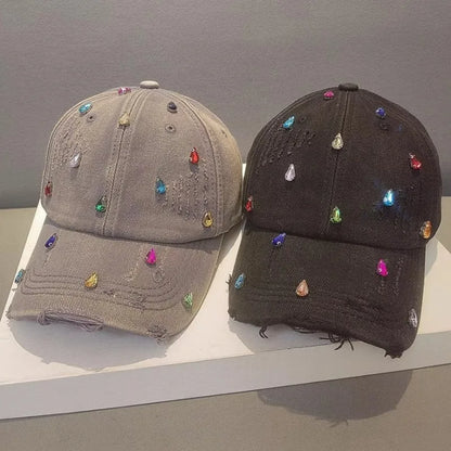 Luxury Water Diamond Baseball Caps Korean Designer Manual Personalized Sun Hat Men Women Youth Trend  Water Washed Snapback Cap