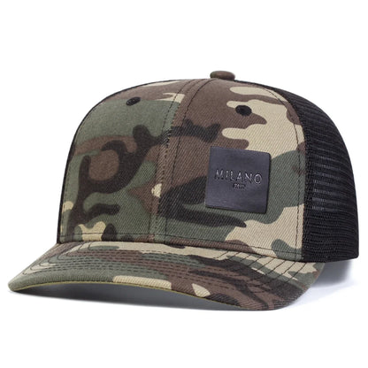 Unisex Milano Letter Black Leather Label Baseball Net Cap Spring Summer Outdoor Adjustable Casual